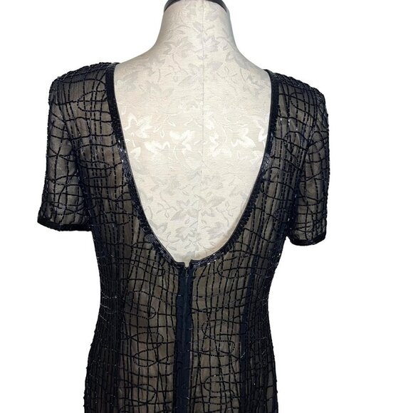A.J. Bari Womens Dress Black Size 12 Vintage Beaded Shift Pure Silk Cocktail - Picture 6 of 16